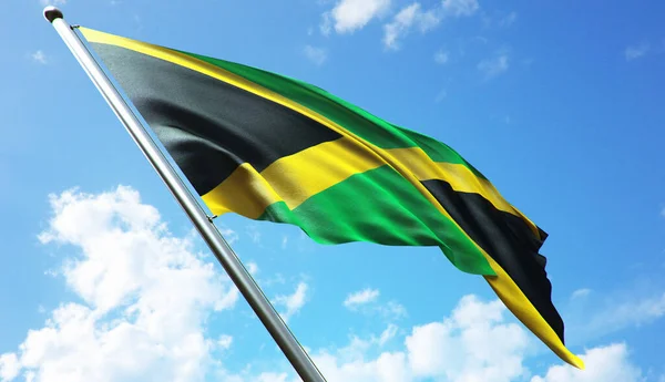 Bandera Jamaica Con Fondo Azul Cielo —  Fotos de Stock