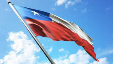 Bulutlu mavi gökyüzü arkaplanlı Şili bayrağı