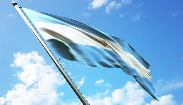 Bandera Argentina Con Fondo Cielo Azul Nublado — Foto de Stock