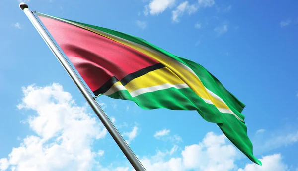 Guyana Vlag Met Bewolkte Blauwe Lucht Achtergrond — Stockfoto