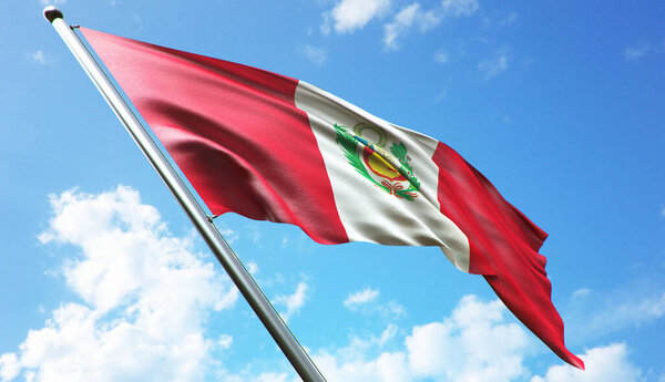 Флаг Перу с облачно-голубым небом