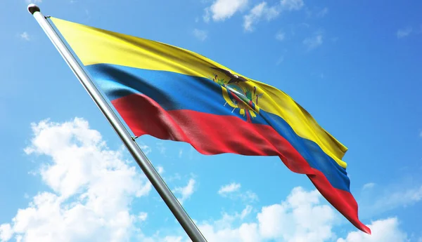 Ekvádorská Vlajka Zakalenou Modrou Oblohou Pozadí — Stock fotografie