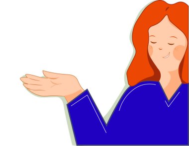 Düz çizim. Kız bir şeye işaret ediyor. İş illüstrasyonu. görüşün ifadesi.