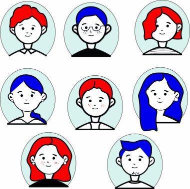 Bir grup insan, erkek ve kız, ikon seti