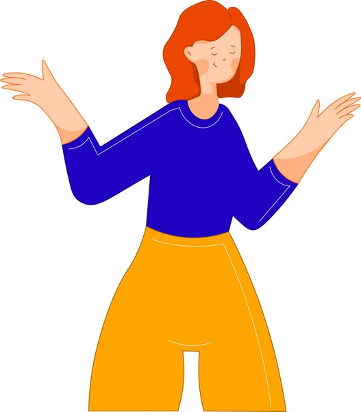 Kızıl saçlı bir kızın çizimi. İş illüstrasyonu. Kolları açık bir kız