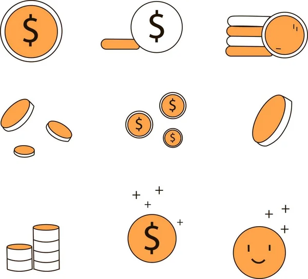 Coin icon set. Collection of coins icons, dollar.