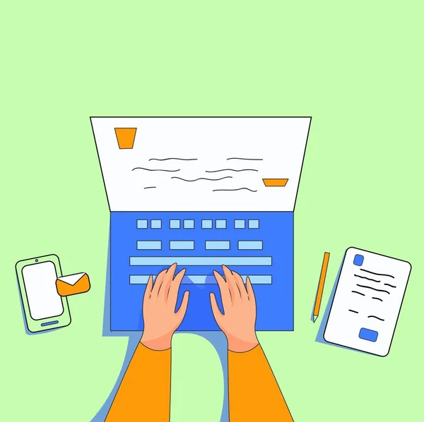  Düz çizim. Ev işyerinde çalışıyorum. Çevrimiçi akıllı iş kavramı ve işi. herhangi bir yere bağlan