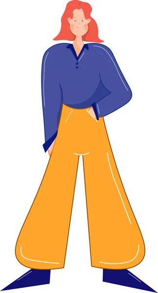  Modern illüstrasyon. Kadın ayakta duruyor. Kız ayakta duruyor. Beyaz arka planda bir kadının düz çizimi. kızıl saçlı kız