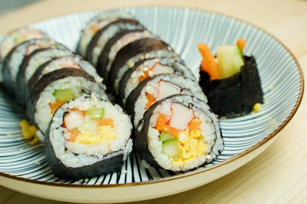 Kimbap One Korea Most Popular Snacks Korean Seaweed Rice Rolls — Stock Photo, Image