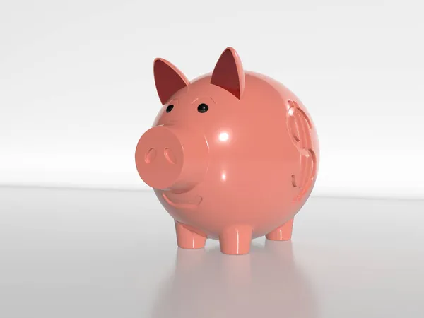 3Dレンダリング ピンクセラミック豚豚貯金箱白地 — ストック写真