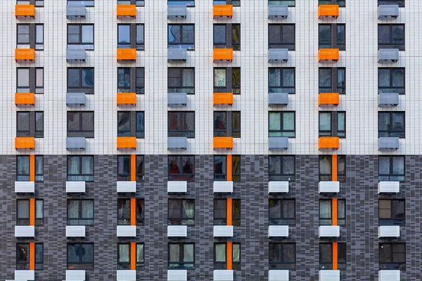 Imagem Fundo Parede Branca Cinza Edifício Vários Andares Com Janelas — Fotografia de Stock