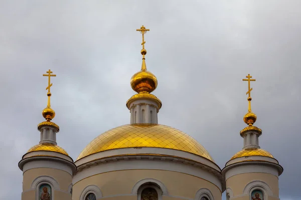 Gilded Domes Orthodox Church Dark Sky — Stock fotografie