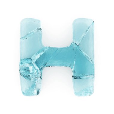 Beyaz zemin üzerinde H harfi izole edilmiş beyaz beyaz üzerinde donmuş buz.