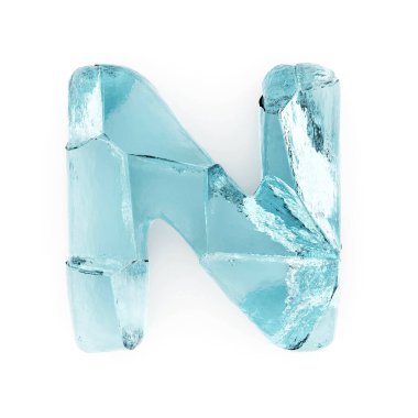 Beyaz zemin üzerinde N harfi. Temiz beyaz üzerinde donmuş buz.