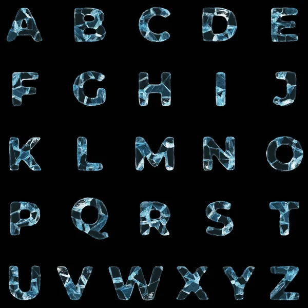 Ice Letters Alphabet Black Background — Zdjęcie stockowe