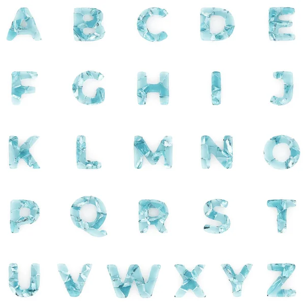 Ice Letters Alfabet Witte Achtergrond Geïsoleerd Bevroren Gebarsten Ijs — Stockfoto