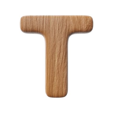 Wooden letter T on clean white background isolated wood bark letters 3D render