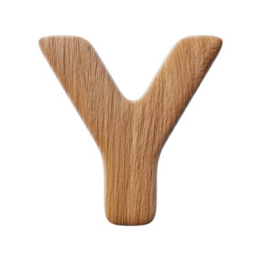 Wooden letter Y on clean white background isolated wood bark letters 3D render