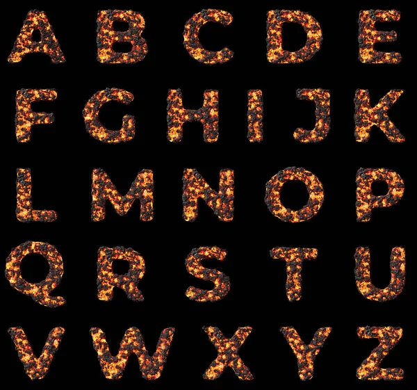 Lava Letter Alphabet Clean Black Background Isolated Lava Coal Smoldering — Fotografia de Stock