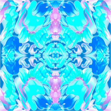 Mavi soyut süsleme ögesi, simetrik desen, psikedelik tarz, el çizimi bir tablet, desenler, dekor, ambalaj, basılı ürünler, afişler ve el ilanları, tekstil oluşturmak için