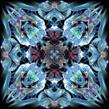 Çokrenkli, öge, ya da Çokrenkli, element, süs, siyah arkaplan, soyut, simetrik, desen, psikedelik biçim, bir grafik tabletine elle çizilmiş, yaratmak için, desenler, dekor, ambalaj, basılı malzemeler, pankartlar, tekstil