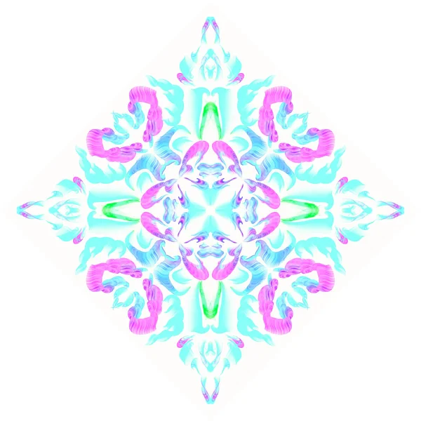 Blauw Abstract Ornamentelement Wit Achtergrond Symmetrisch Patroon Psychedelisch Stijl Handgetekend — Stockfoto