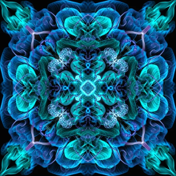 Многоцветный Декоративный Элемент Черном Фоне Абстрактный Симметричный Узор Психоделический Стиль — стоковое фото