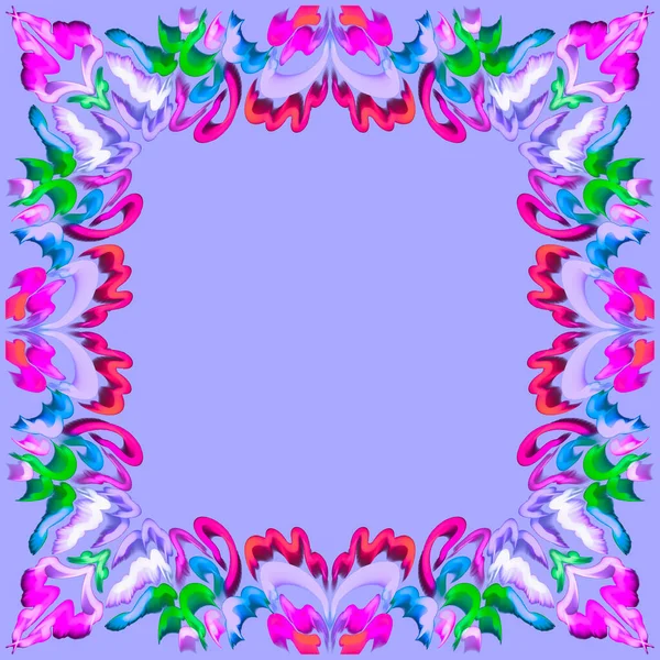 Neon Kwiat Ramka Element Ozdoba Czarny Tło Abstrakcyjny Symetryczny Wzór — Zdjęcie stockowe