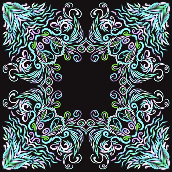Neon Decorative Frame Border Rainbow Black Background Symmetrical Ornament Decor — Stock Photo, Image
