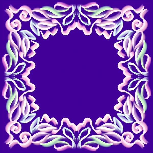 Pastel Decorative Frame Border Lilac Background Symmetrical Ornament Decoration Banners — Stock Photo, Image