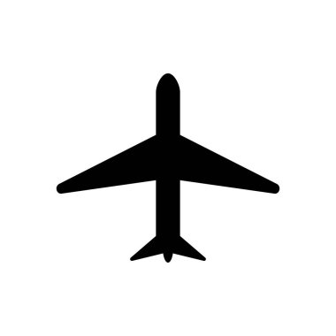 Uçak simgesi. Beyaz arka planda siyah düz vektör çizimi.