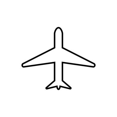 Uçak simgesi. Beyaz arka planda siyah düz vektör çizimi.