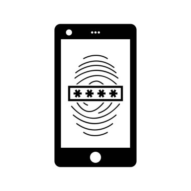 Telefon ve parmak izi tarayıcısı düz simge. Vektör İllüstrasyonu.