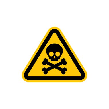 Kafatası ve kemik logosu dikkat çekme ikonu. Zehir sembolü. Düz Vektör illüstrasyonu. Ünlem simgesi olan vektör dikkat işareti. risk işareti vektör illüstrasyonu.