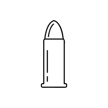 Mermi mermili mühimmat, sanat vektör ikonu. Web sitesi tasarımı ve geliştirmesi için ince çizgi simgesi, uygulama geliştirme. Beyaz arkaplanda vektör grafikleri, doğrusal desen, 10 birim.