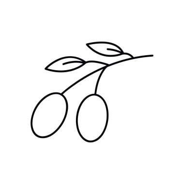 Zeytin satırı simgesi, Anahat vektör işareti, doğrusal piktogram beyaz izole. Logo illüstrasyon