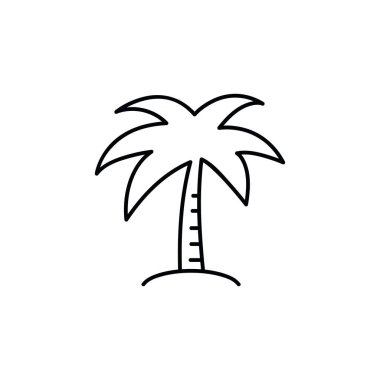 Tropikal palmiye ağacının yaz vektör çizgisi simgesi. Beyaz arkaplanda vektör grafikleri, doğrusal desen, 10 birim.