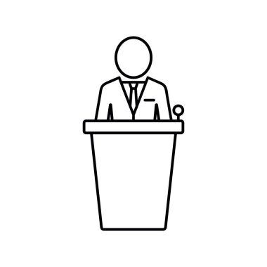 Minber satırı simgesi basit bir adam. Vektör çizim tasarım kamu konuşma sembolü ve işareti. Beyaz arka plan üzerinde izole