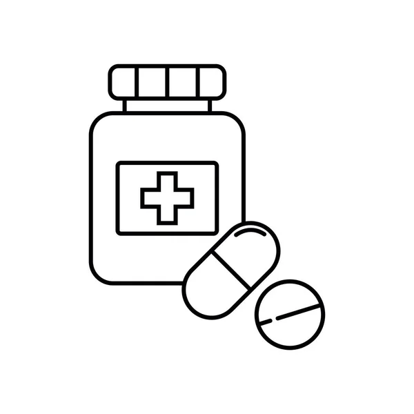 Піктограма Лінії Пляшки Таблетки Контур Лікарської Банки Векторна Ілюстрація Логотипу — стоковий вектор