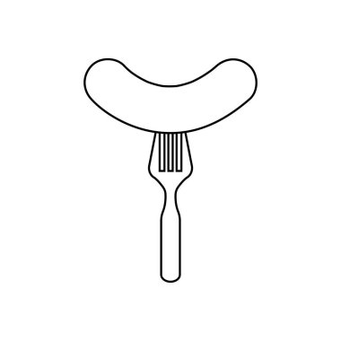 Sosis ve çatal çizgili ikon. Mobil konsept ve web tasarımı için doğrusal biçim işareti. Izgara sosis basit çizgi vektör simgesi. Sembol, logo illüstrasyonu.