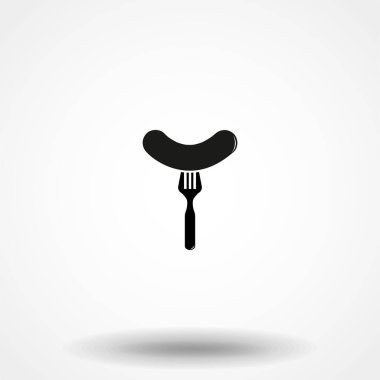 Sosis, çatal ve buhar. Basit bir ikon. Vektör Resmi.