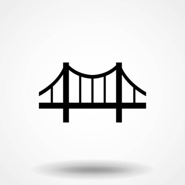 Köprü simgesi vektörü. Bina sembolü. Mimari piktogram, düz vektör işareti beyaz arka plan üzerinde izole. Grafik ve web tasarımı için basit vektör çizimi.