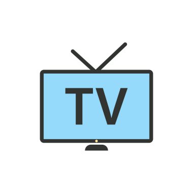 Beyaz arka plan üzerinde izole trendy düz tarzı TV simgesi. Web sitesi tasarımı, logo, app, kullanıcı arabirimi için televizyon sembolü. Vektör çizim, Eps10.