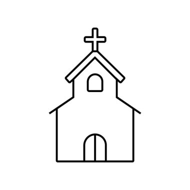 Ağ ve mobil modern minimalist düz dizayn için kilise simgesi. Beyaz arkaplanda vektör koyu gri simge.