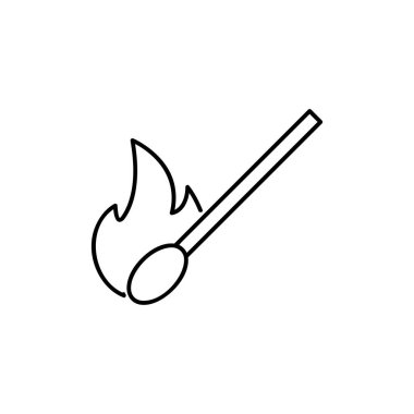 Yanan kibrit çubuğu çizgi simgesi. Mobil konsept ve web tasarımı için doğrusal biçim işareti. Alev çizgisi vektör simgesi ile eşleştir. Sembol, logo illüstrasyonu.