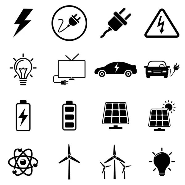 Iconos Energía Ecología Conjunto Iconos Eléctricos — Vector de stock