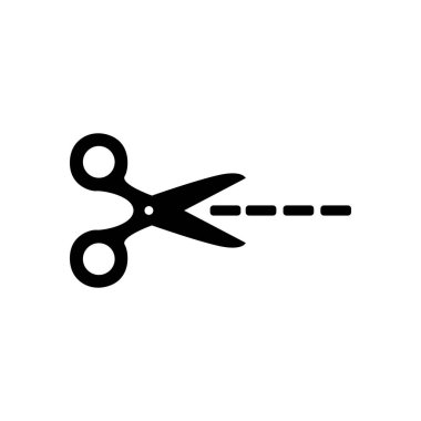 Kesik çizgileri beyaz arkaplanda izole edilmiş makas