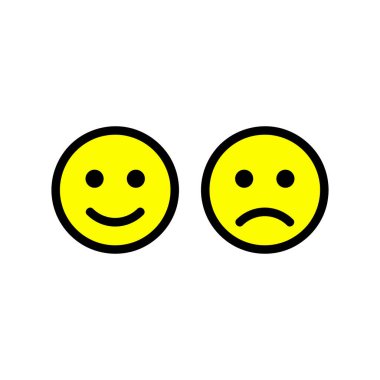 Mutlu ve hüzünlü yüz simgeler. Smiley. Yüz sembolleri. Düz stile. Vektör çizim.
