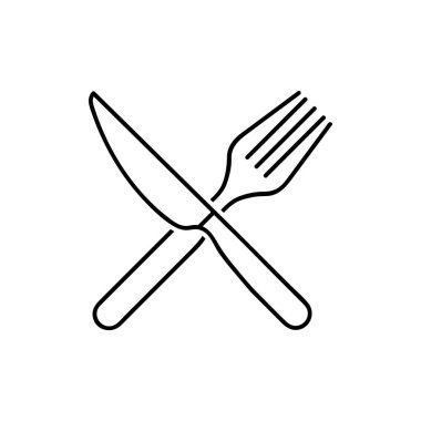 Çatal ve bıçak satırı simgesi, akşam yemeği ve Restoran, vektör grafikleri, doğrusal model beyaz bir arka planda eps 10.