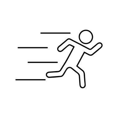 Web, mobil ve bilgi grafikleri için çalışan insan hattı simgesi. Beyaz arkaplanda izole edilmiş vektör koyu gri simgesi.